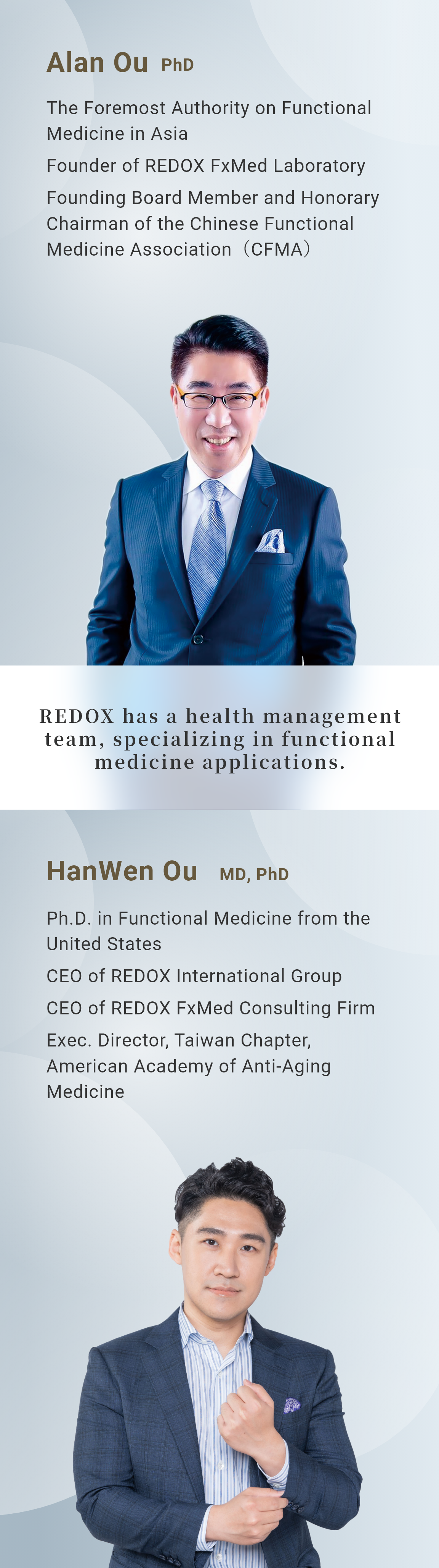 REDOX has a health management team, specializing in functional medicine applications.